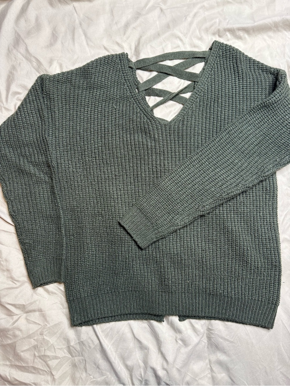 V-Neck Crisscross Back Sweater - Olive Green Urban Heritage Women's Small